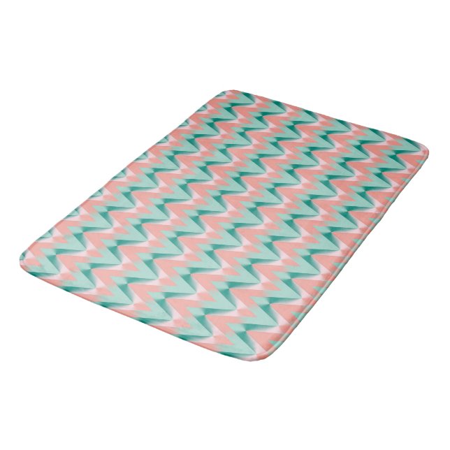 Pink Peach Yukka And Green ZigZag Pattern Bath Mat (Angled)