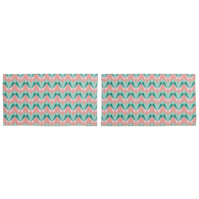 Pink Peach Yukka And Green ZigZag Pattern Pillowcase (Front-Set)