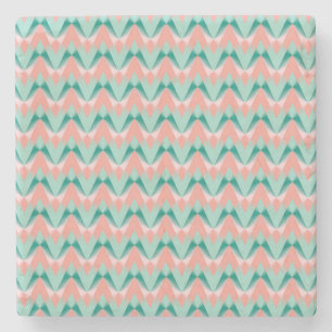 Pink Peach Yukka And Green ZigZag Pattern Stone Coaster
