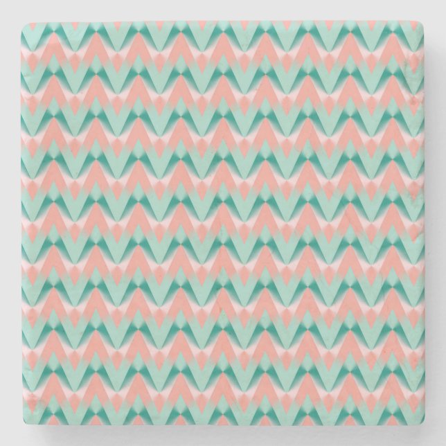 Pink Peach Yukka And Green ZigZag Pattern Stone Coaster (Front)