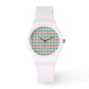 Pink Peach Yukka And Green ZigZag Pattern Watch
