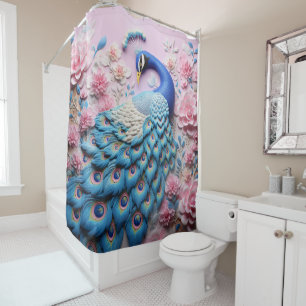 Pink Peacock Bird Shower Curtain