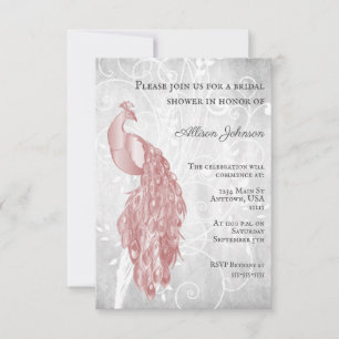 Pink Peacock Bridal Shower Invitation