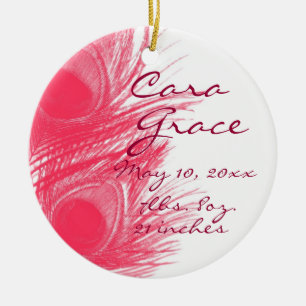 Pink Peacock Feather Customisable Baby Ornament