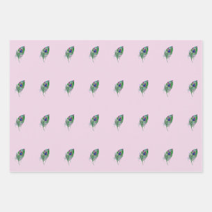Pink Peacock Feather Wrapping Paper Sheet