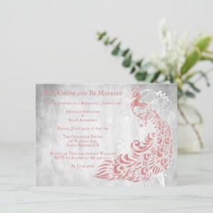 Pink Peacock Leaf Vine Rehearsal Dinner Invite
