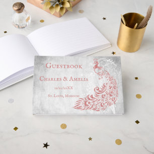 Pink Peacock Leaf Vine Wedding Guestbook