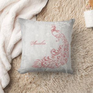 Pink Peacock Personalised Cushion