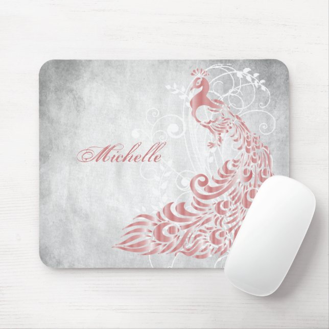 Pink Peacock Personalised Mouse Pad (With Mouse)
