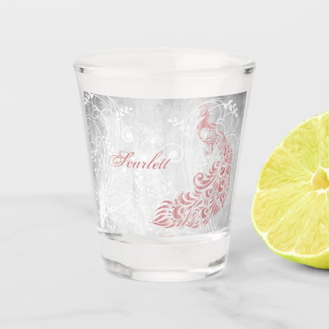 Pink Peacock Personalised Shot Glass (Front)