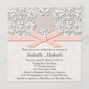 Pink Pearl and Lace Bridal Shower Invitations