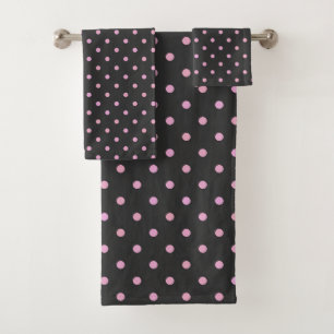 Pink Pearl and thunder gray polka dots Bath Towel Set