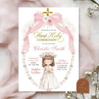 Pink Pearl Bow Coquette Girl First Holy Communion