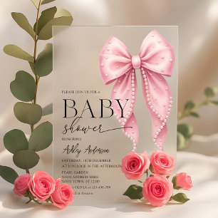 Pink Pearl Bow Girl Baby Shower Acrylic Invitations