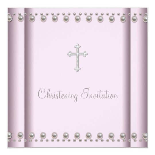 Pink Pearl Cross Baby Girl Christening Card