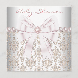 Pink Pearl Damask Baby Shower Invitation