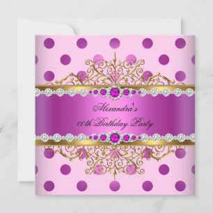 Pink Pearl Gold Plum Polka Dots Birthday Party Invitation