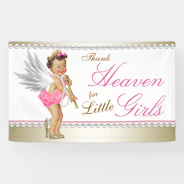 Pink Pearl High Heel Princess Angel Baby Shower Banner (Horizontal)