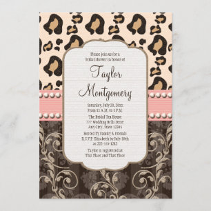 Pink Pearl Leopard Print Bridal Shower Invitations