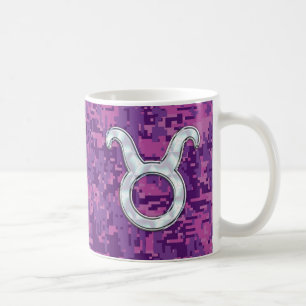 Pink Pearl Like Taurus Zodiac Sign on Digital Camo Coffee Mug
