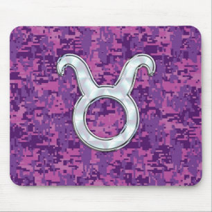 Pink Pearl Like Taurus Zodiac Sign on Digital Camo Mouse Pad