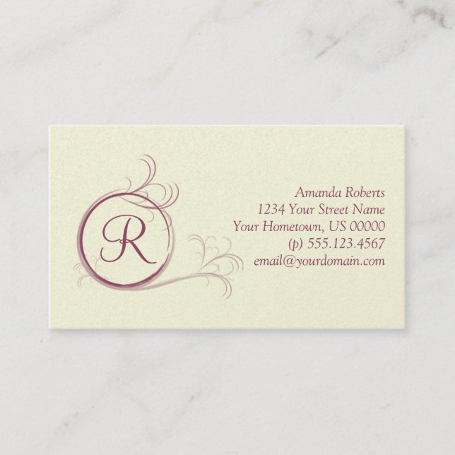Pink Pearl Monogram Business Card (Front)