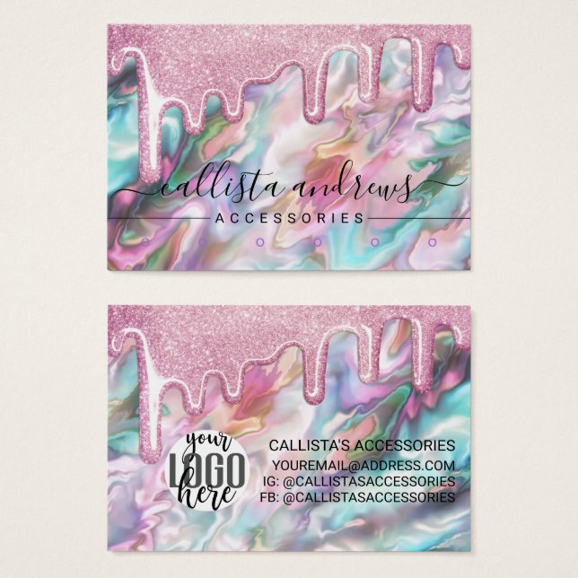 Pink Pearl Opal Glitter Drips Low Earring Logo (Front & Back)