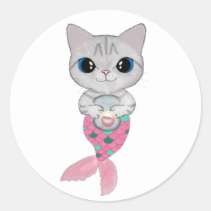 Pink Pearl Purrmaid Classic Round Sticker
