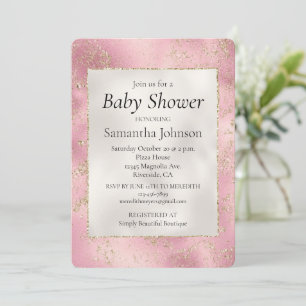 Pink Pearl White Gold Glitter Glitz Baby Shower   Invitation