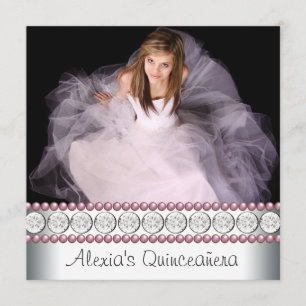 Pink Pearl White Pink Photo Quinceanera Invitation