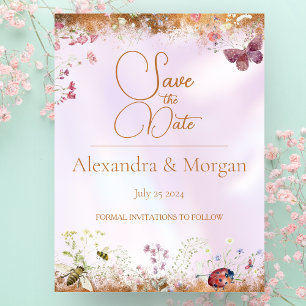 Pink Pearl Wildflower Save The Date Postcard