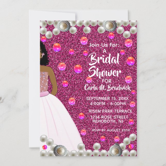 Pink Pearls African American Bridal Shower  Invitation (Front)