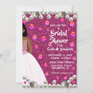 Pink Pearls African American Bridal Shower  Invitation