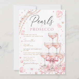 Pink Pearls and Prosecco Champagne Bridal Shower Invitation