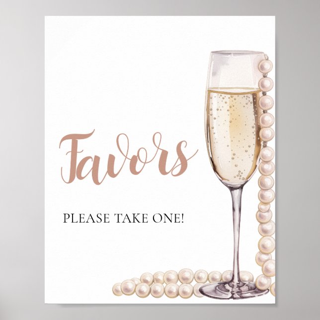 Pink Pearls and Prosecco Champagne Favours Sign (Front)