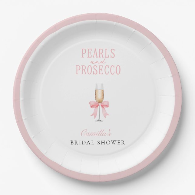 Pink Pearls & Prosecco Bridal Shower   Paper Plate (Front)