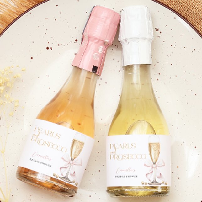Pink Pearls & Prosecco Bridal Shower Sparkling Wine Label (Creator Uploaded)