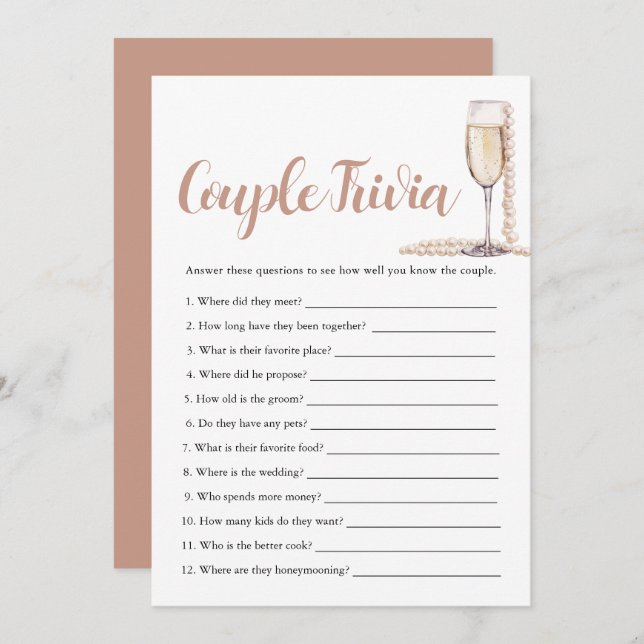 Pink Pearls & Prosecco Couple Trivia Bridal Game  Invitation (Front/Back)