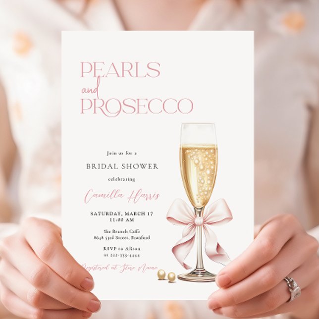 Pink Pearls & Prosecco Minimal Bridal Shower Invitation (Creator Uploaded)