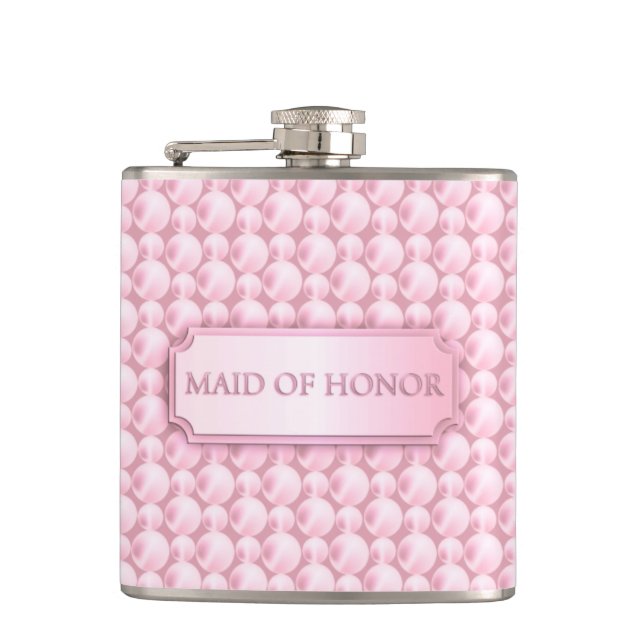Pink Pearly Maid of Honour Wedding Flask (Front)