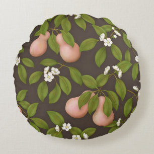 Pink Pears (dark brown) Round Cushion