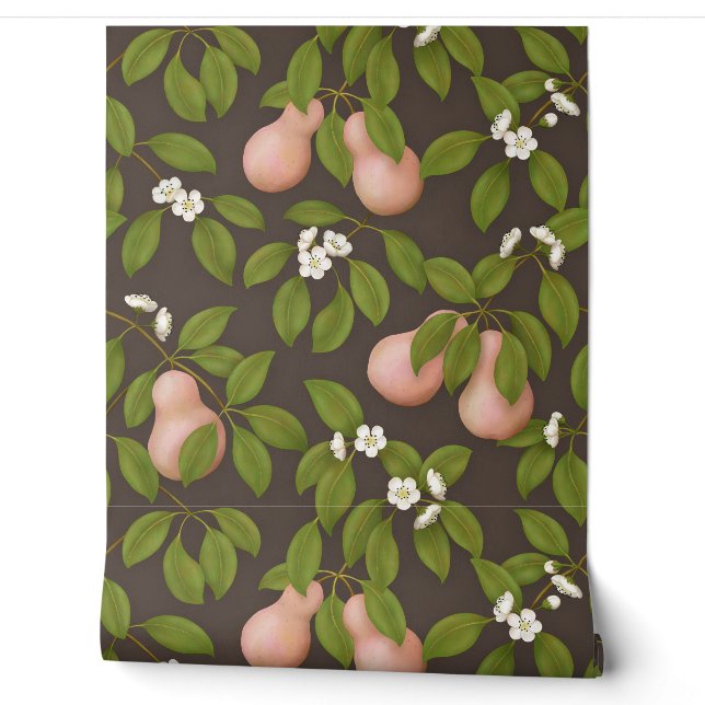 Pink Pears (dark brown) Wallpaper (Unrolling)