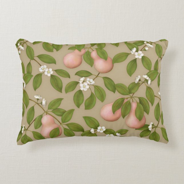 Pink Pears (light brown) Decorative Cushion (Front)