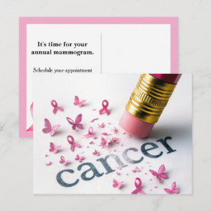 Pink Pencil Erasing Cancer Text  Holiday Postcard