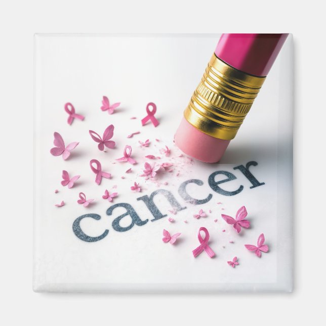 Pink Pencil Erasing Cancer Text  Magnet (Front)