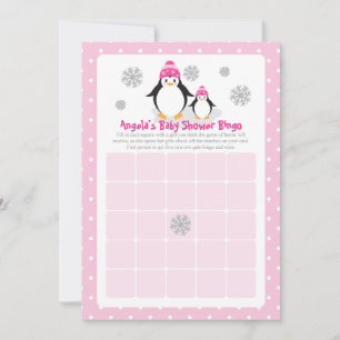 Pink Penguin Baby Shower Bingo Card