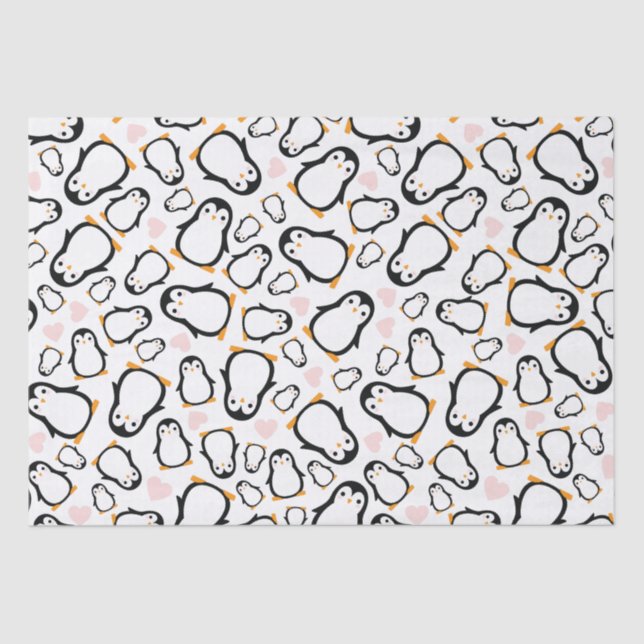 Pink Penguin Baby Shower Tissue Paper (Front)