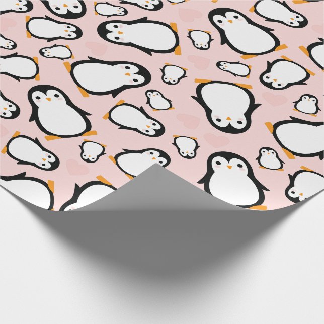 Pink Penguin Baby Shower Wrapping Paper (Corner)