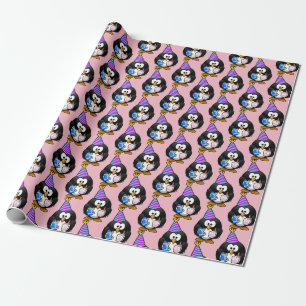 Pink Penguin Birthday Gift Wrap