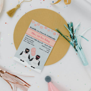 Pink Penguin Birthday Invitation